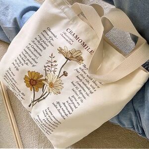 Chamomile Floral Canvas Tote Bag